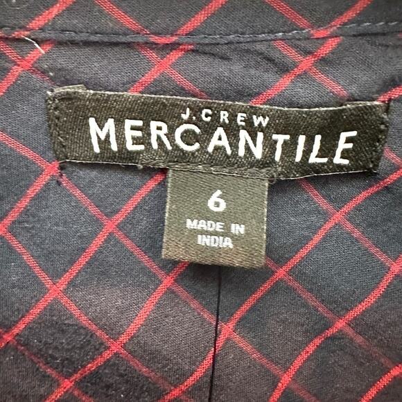 J.CREW MERCANTILE Navy & Red Plaid Blouse Ruffle Collar Long Sleeve | Size 6 - Picture 5 of 7